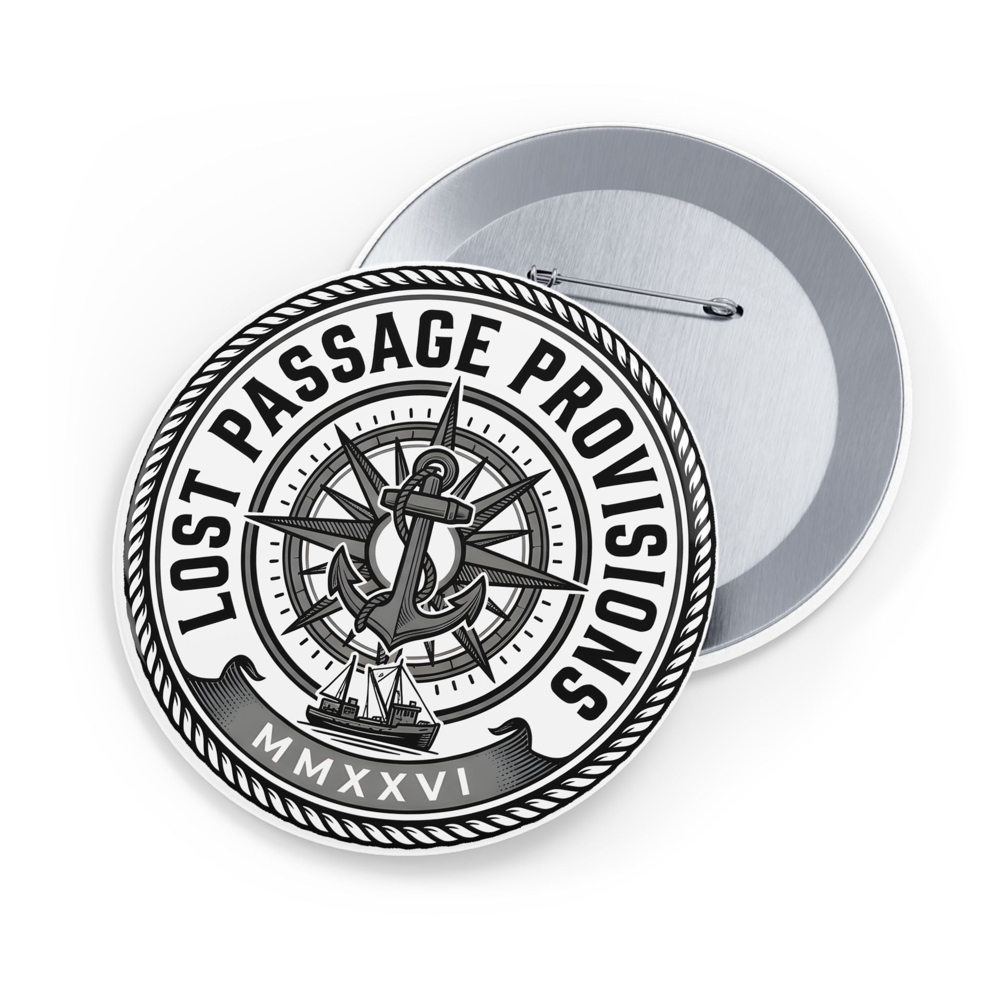 Lost Passage Provisions Compass Seal Pin - Nautical Round Button