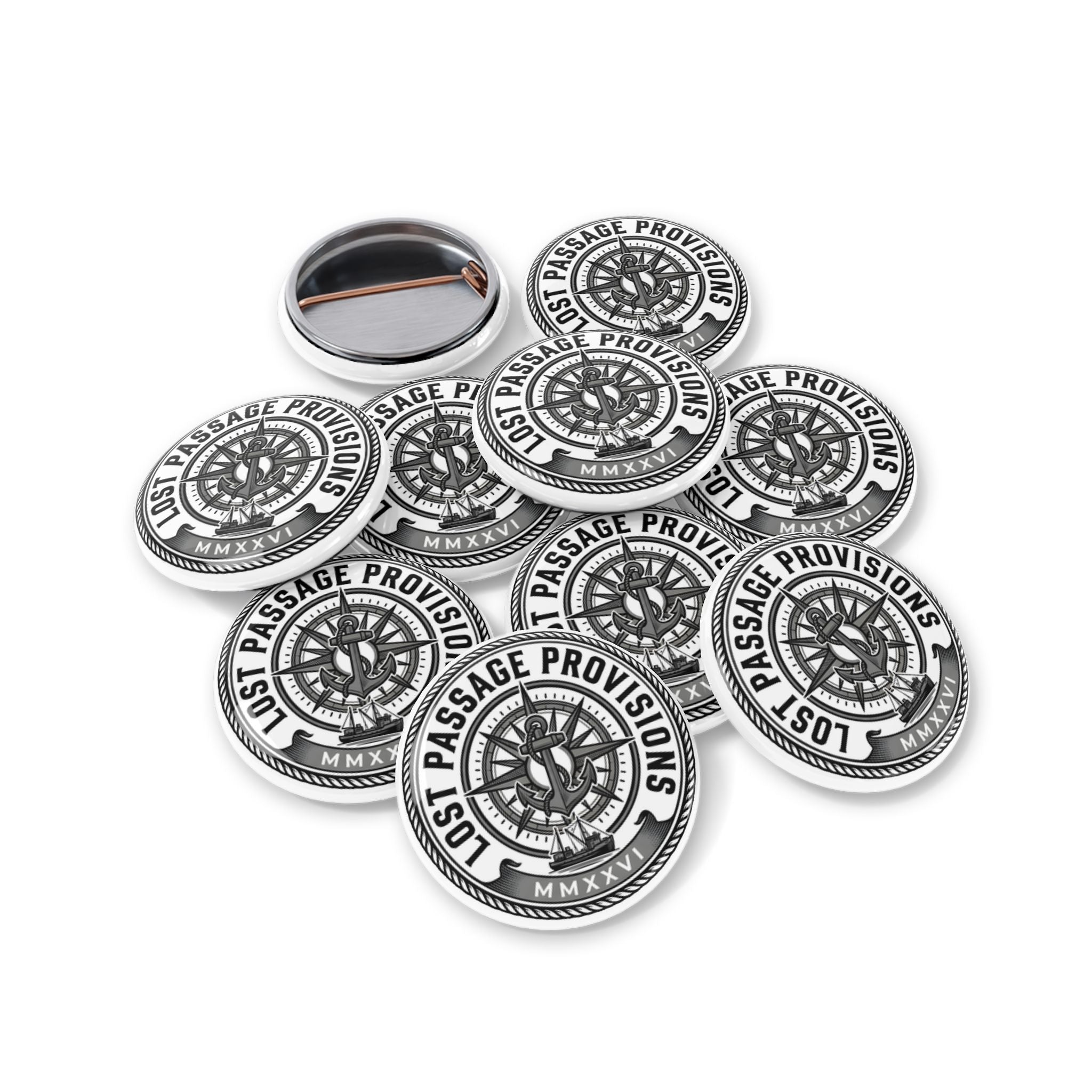 Lost Passage Provisions Compass Seal Pin - Nautical Round Button