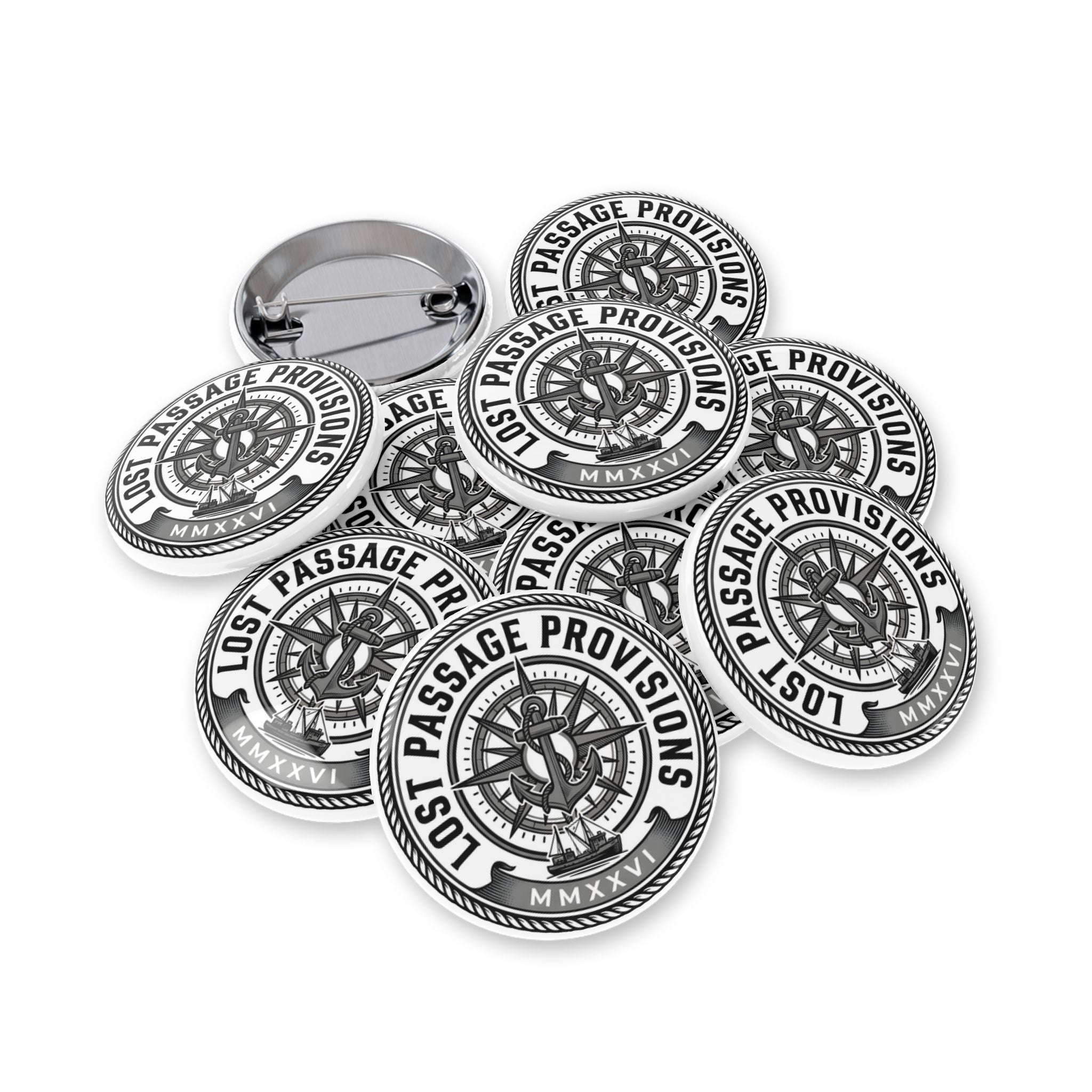 Lost Passage Provisions Compass Seal Pin - Nautical Round Button