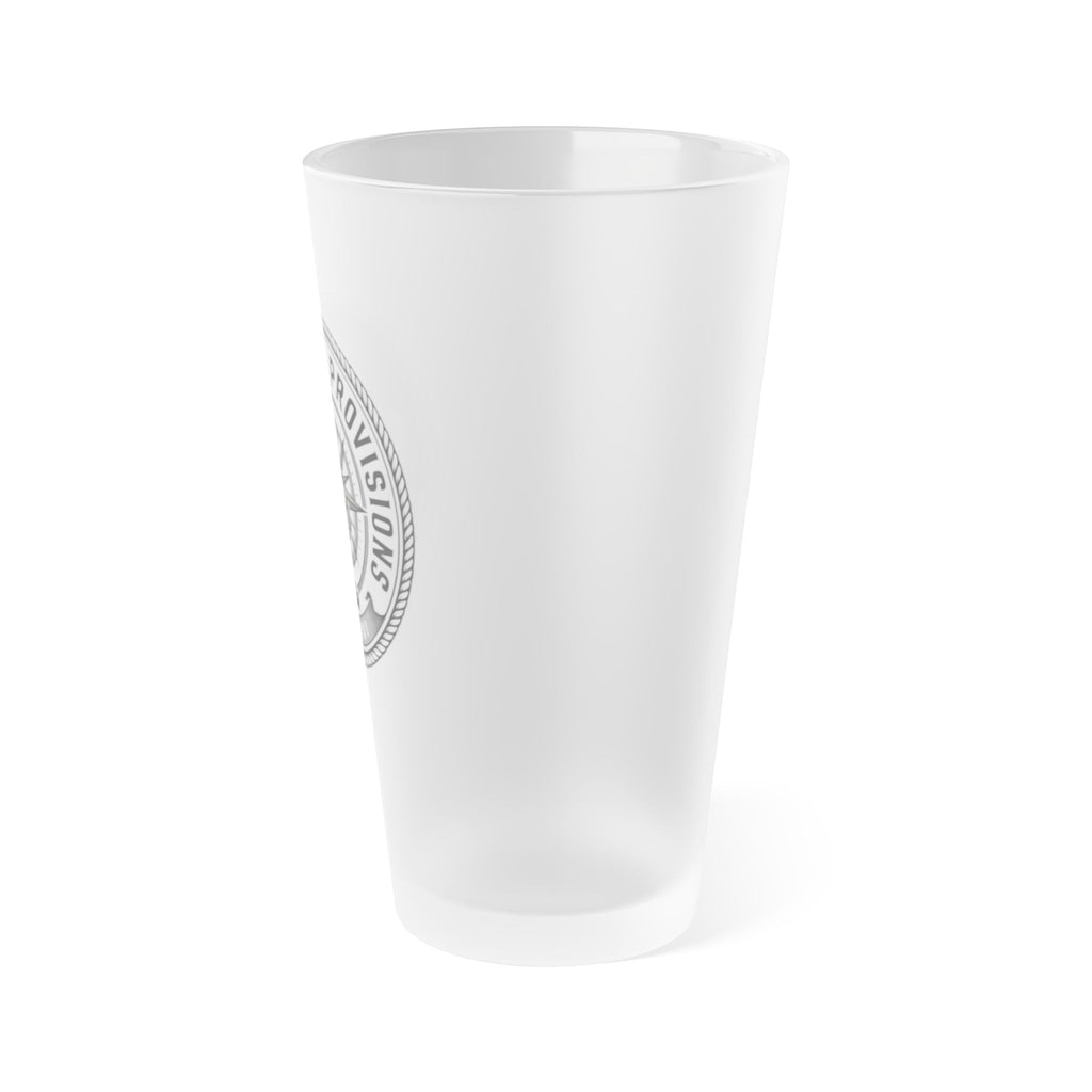 Frosted Pint Glass 16oz - Lost Passage Provisions Nautical Logo (Black/Grey)