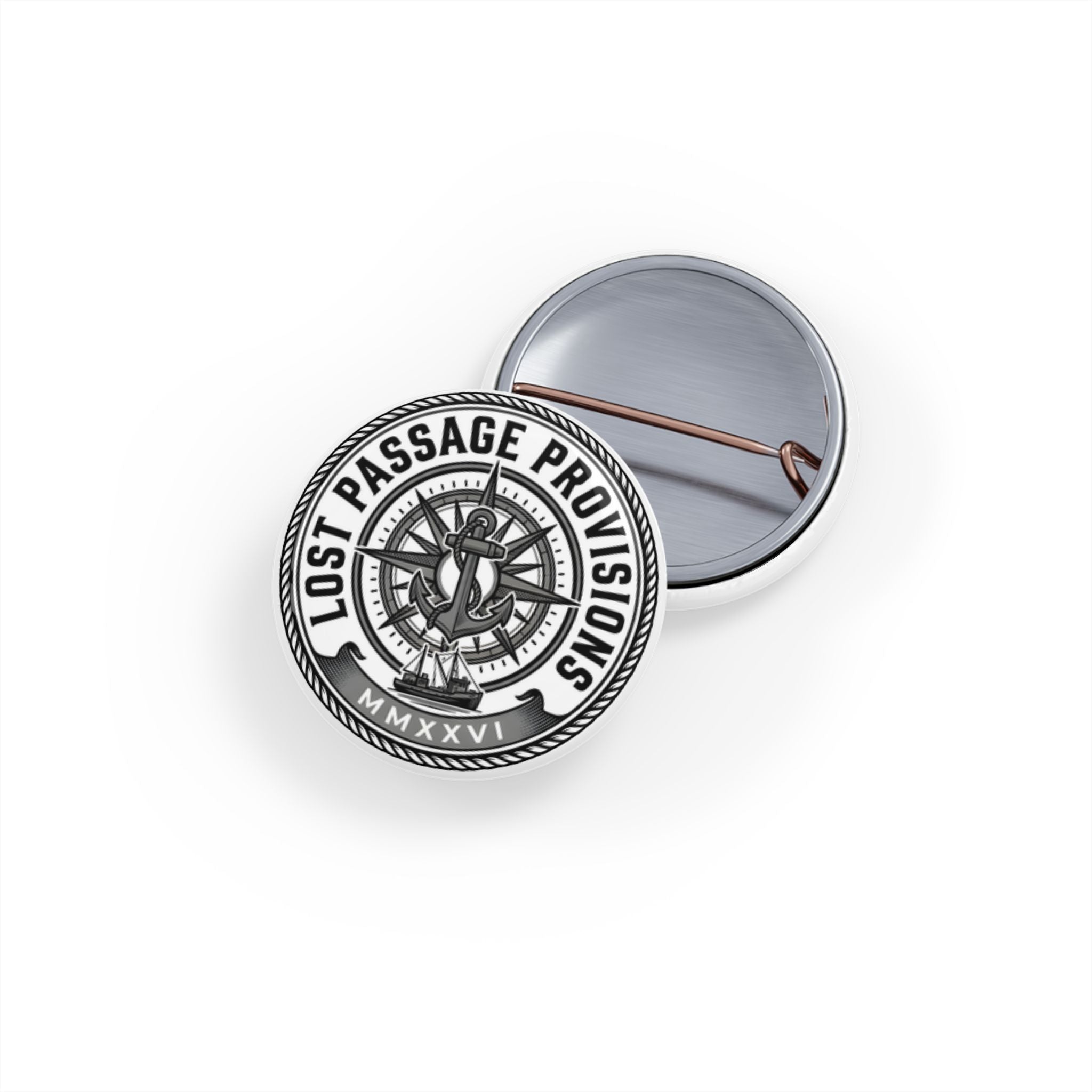 Lost Passage Provisions Compass Seal Pin - Nautical Round Button