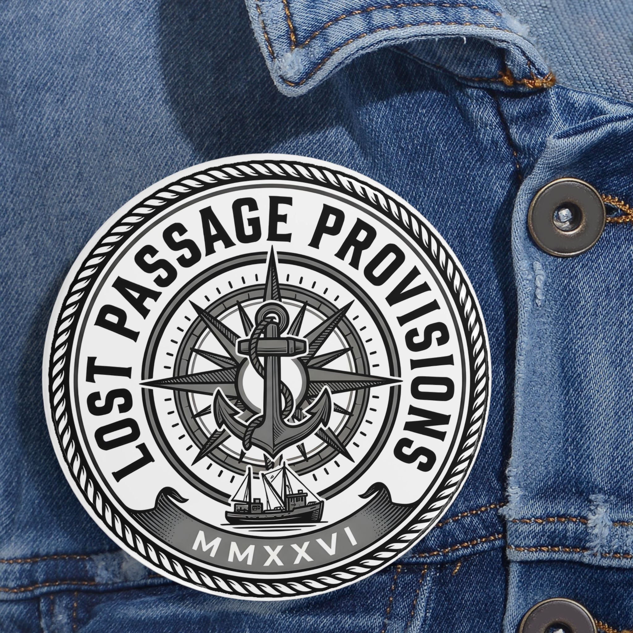 Lost Passage Provisions Compass Seal Pin - Nautical Round Button