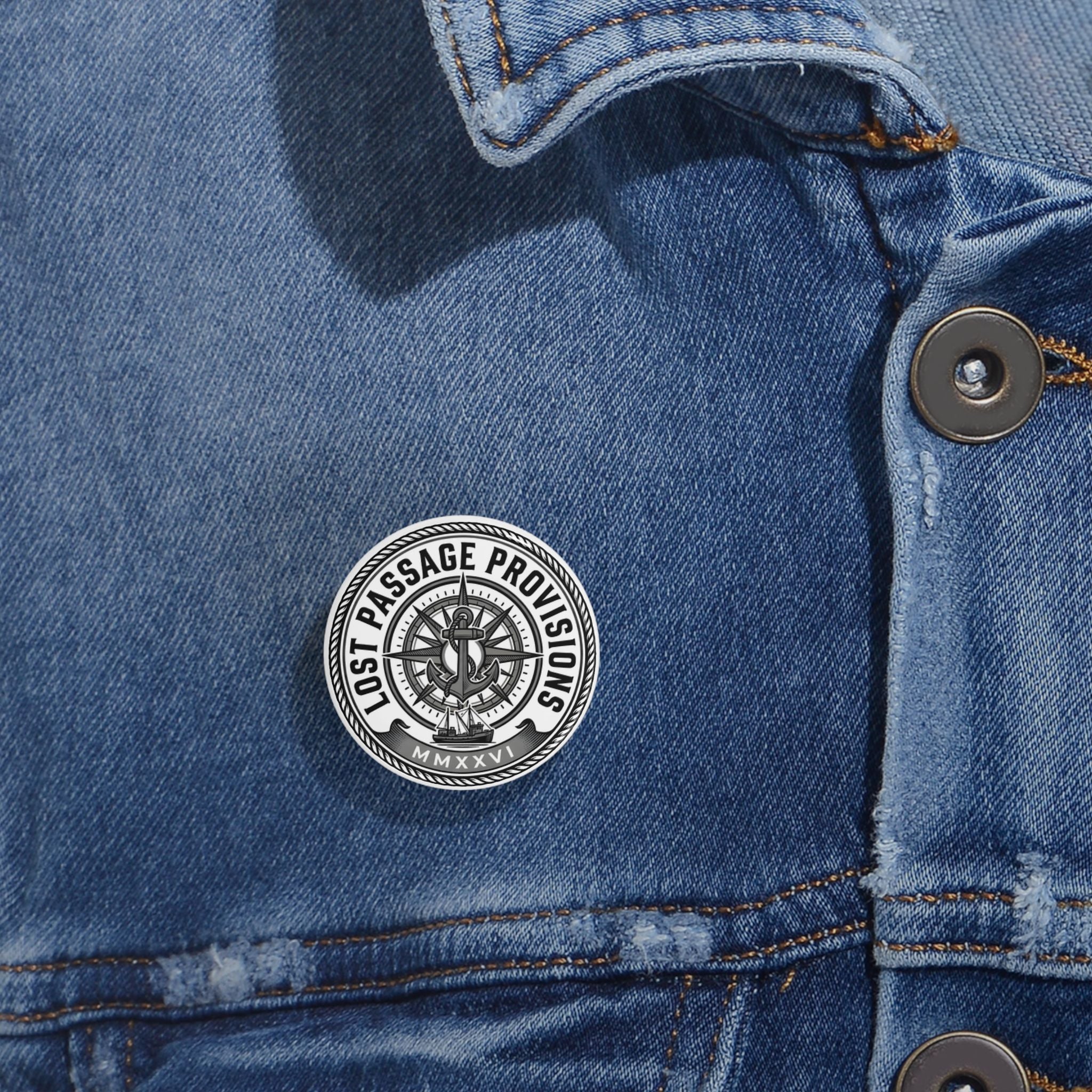 Lost Passage Provisions Compass Seal Pin - Nautical Round Button