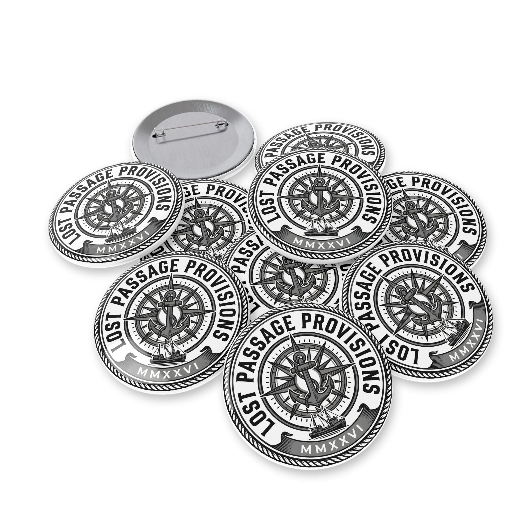 Lost Passage Provisions Compass Seal Pin - Nautical Round Button
