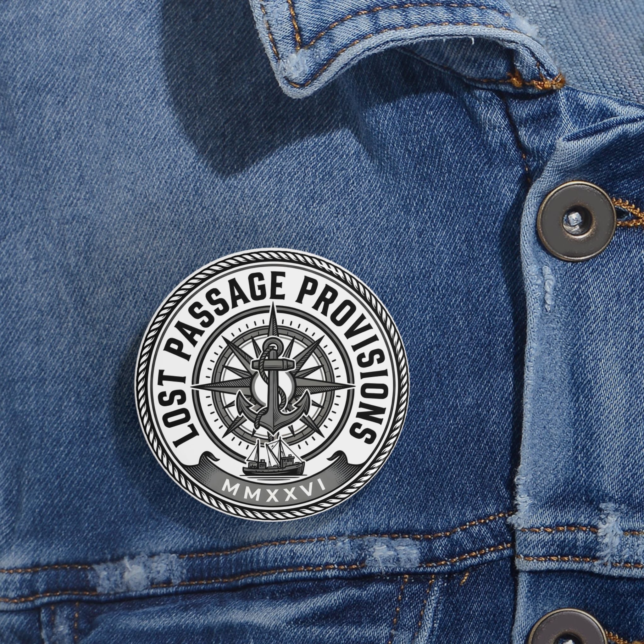 Lost Passage Provisions Compass Seal Pin - Nautical Round Button