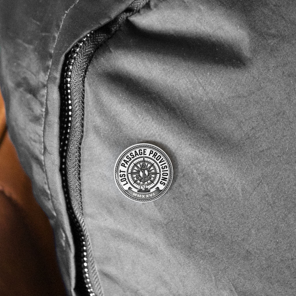 Lost Passage Provisions Compass Seal Pin - Nautical Round Button