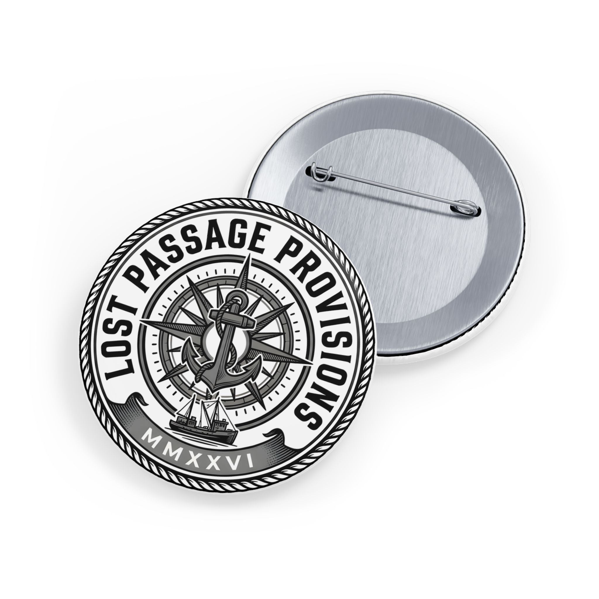 Lost Passage Provisions Compass Seal Pin - Nautical Round Button