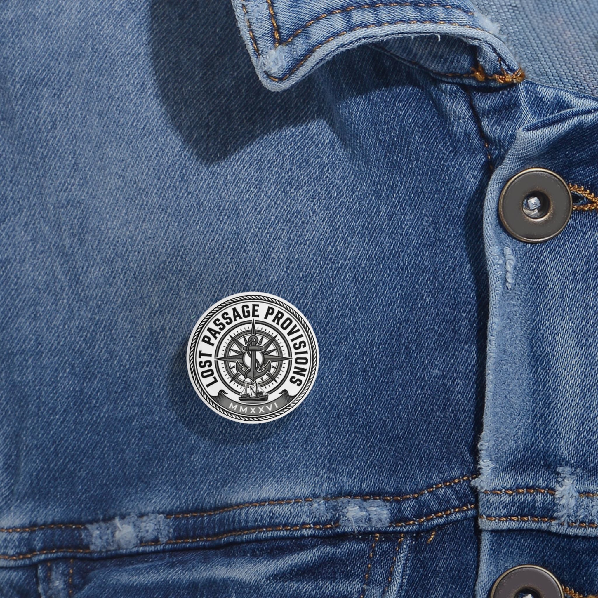 Lost Passage Provisions Compass Seal Pin - Nautical Round Button
