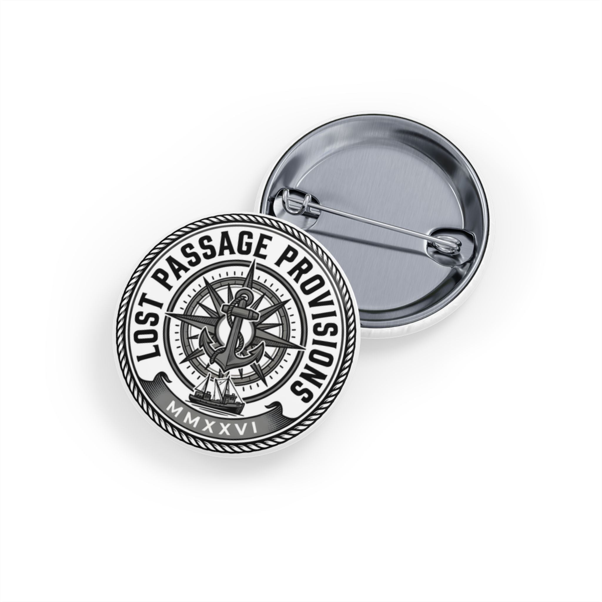 Lost Passage Provisions Compass Seal Pin - Nautical Round Button