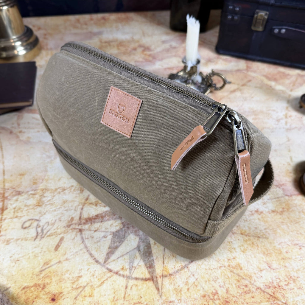 Brixton Traveller Dopp Kit Waxed Canvas Toiletry Bag | Olive Brown