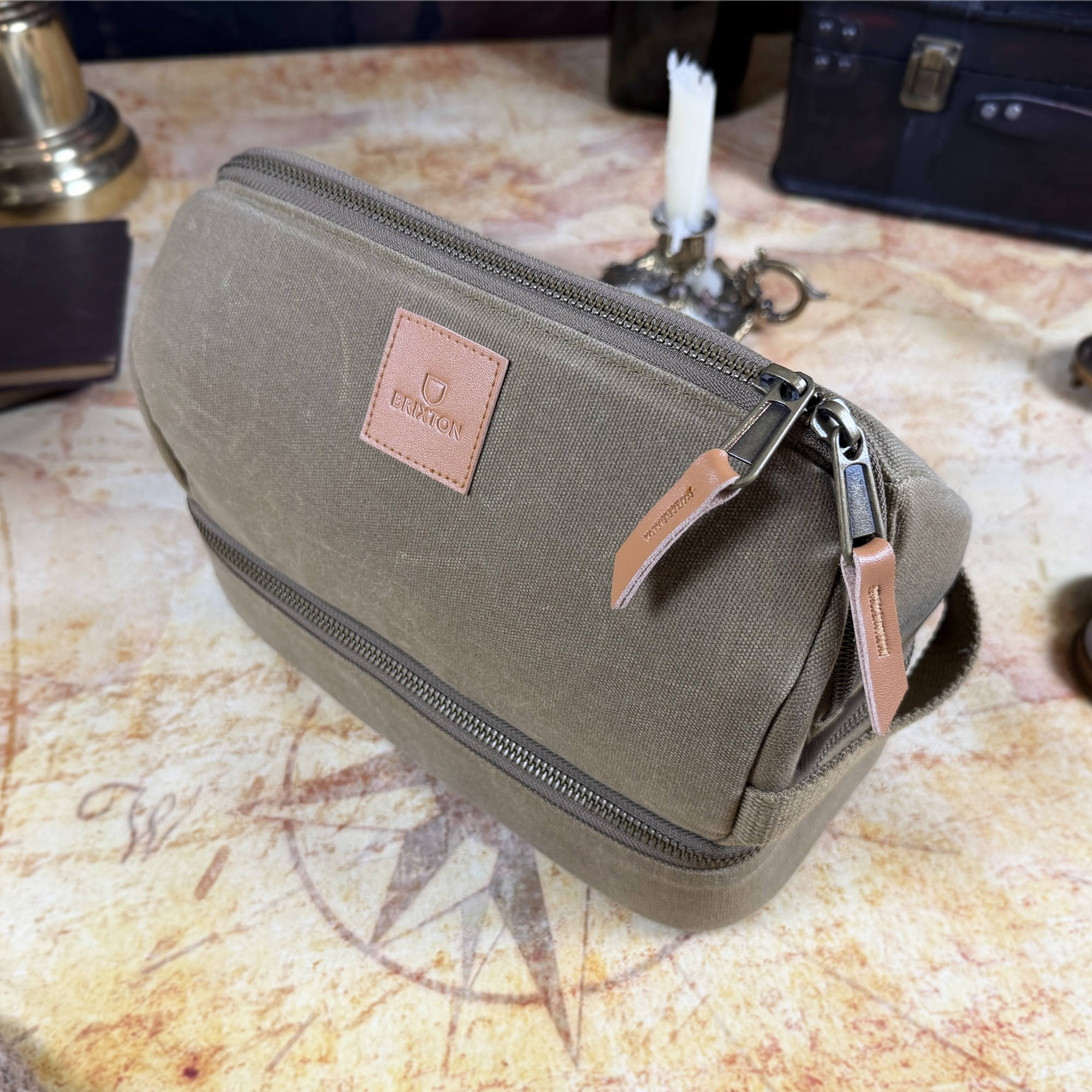 Brixton Traveller Dopp Kit Waxed Canvas Toiletry Bag | Olive Brown