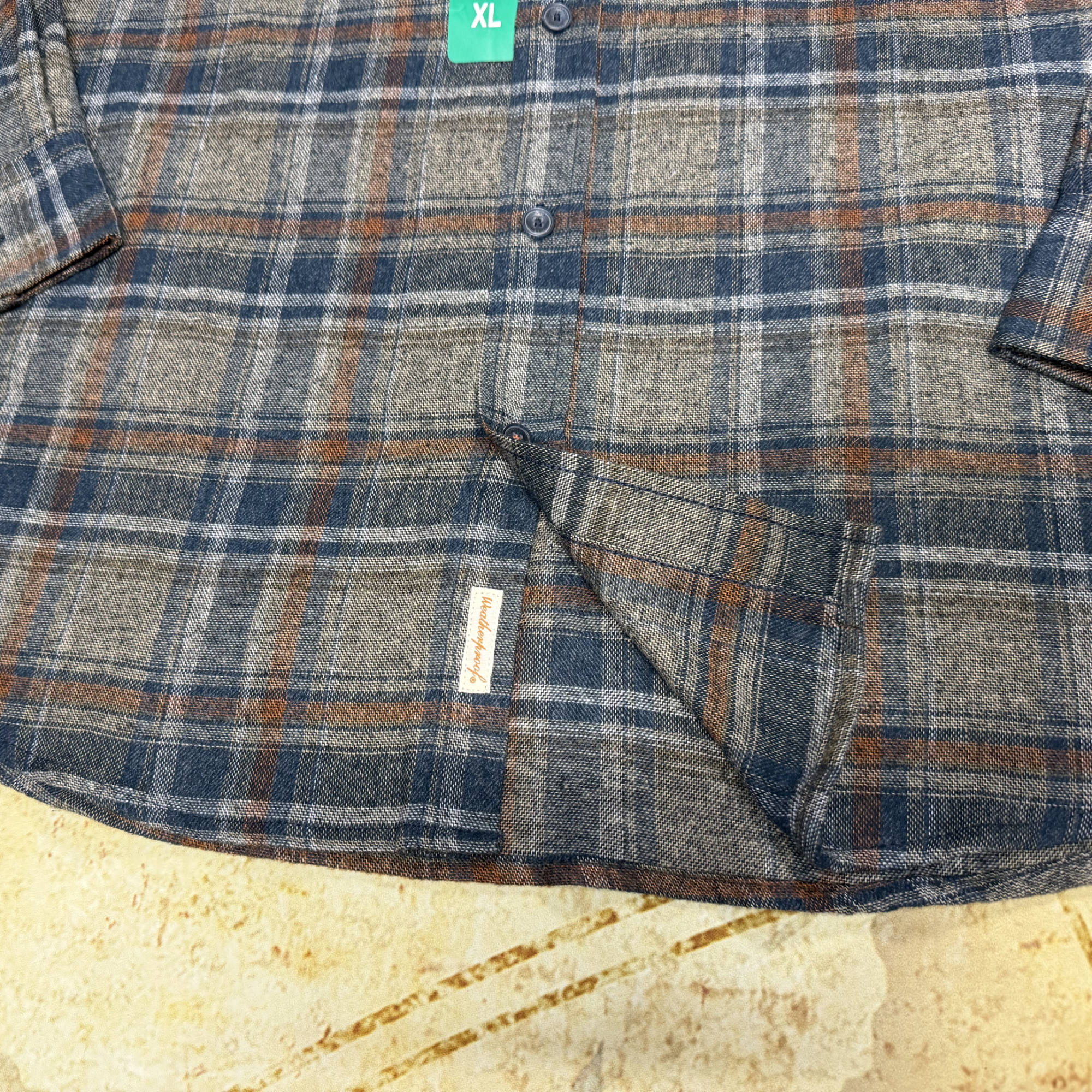 Weatherproof Vintage Brushed Plaid Flannel Shirt - Men's XL - Grey, Blue & Rust
