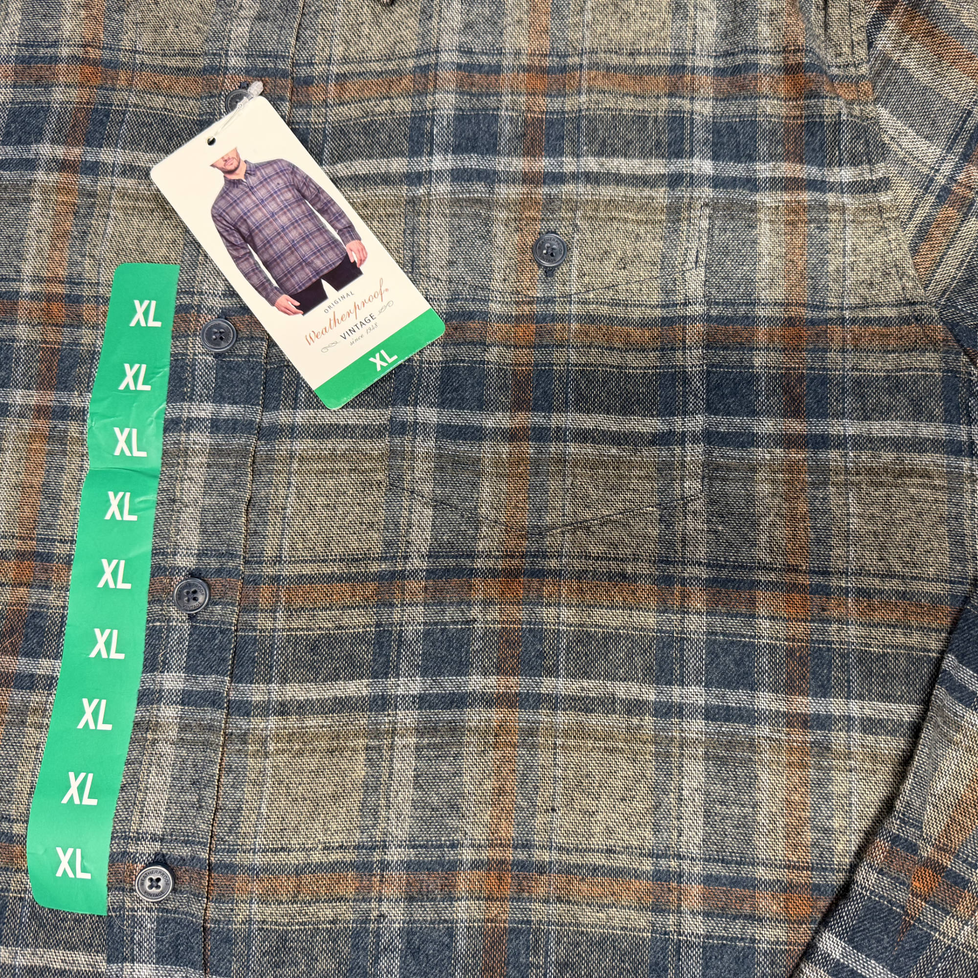 Weatherproof Vintage Brushed Plaid Flannel Shirt - Men's XL - Grey, Blue & Rust