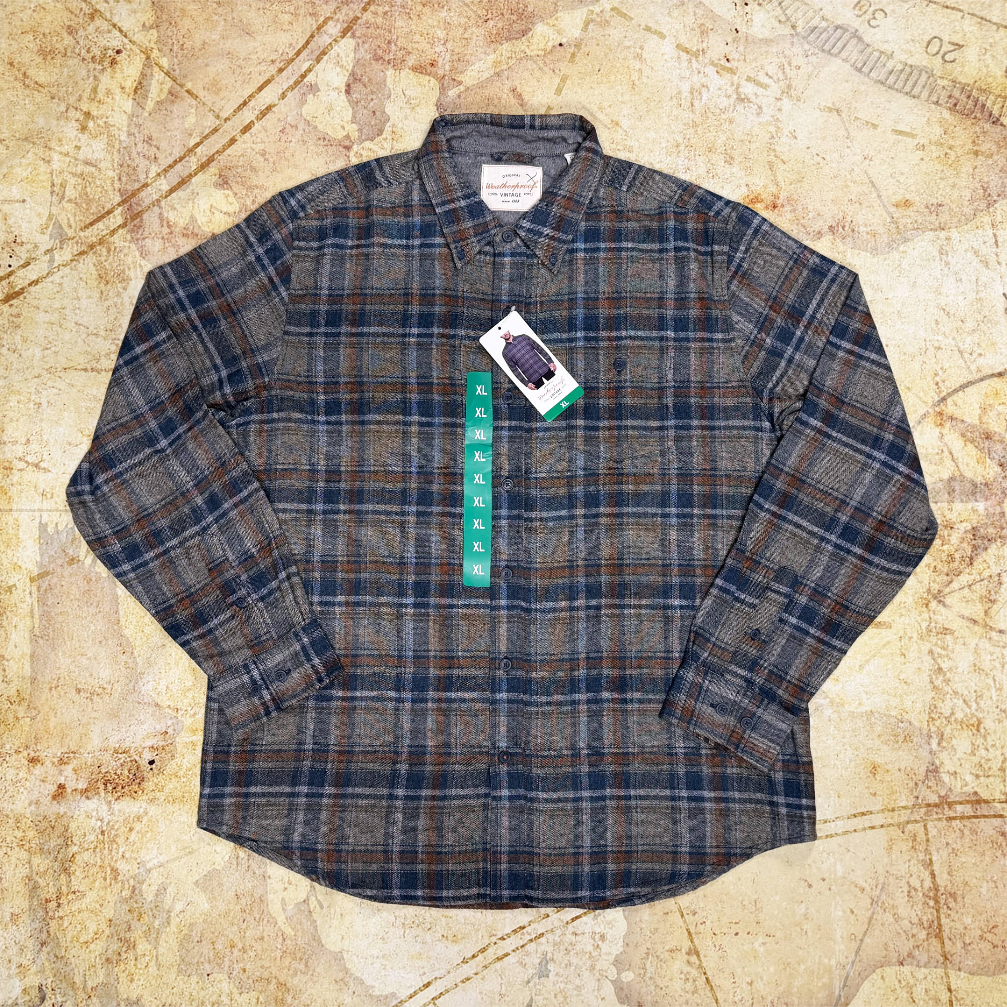 Weatherproof Vintage Brushed Plaid Flannel Shirt - Men's XL - Grey, Blue & Rust