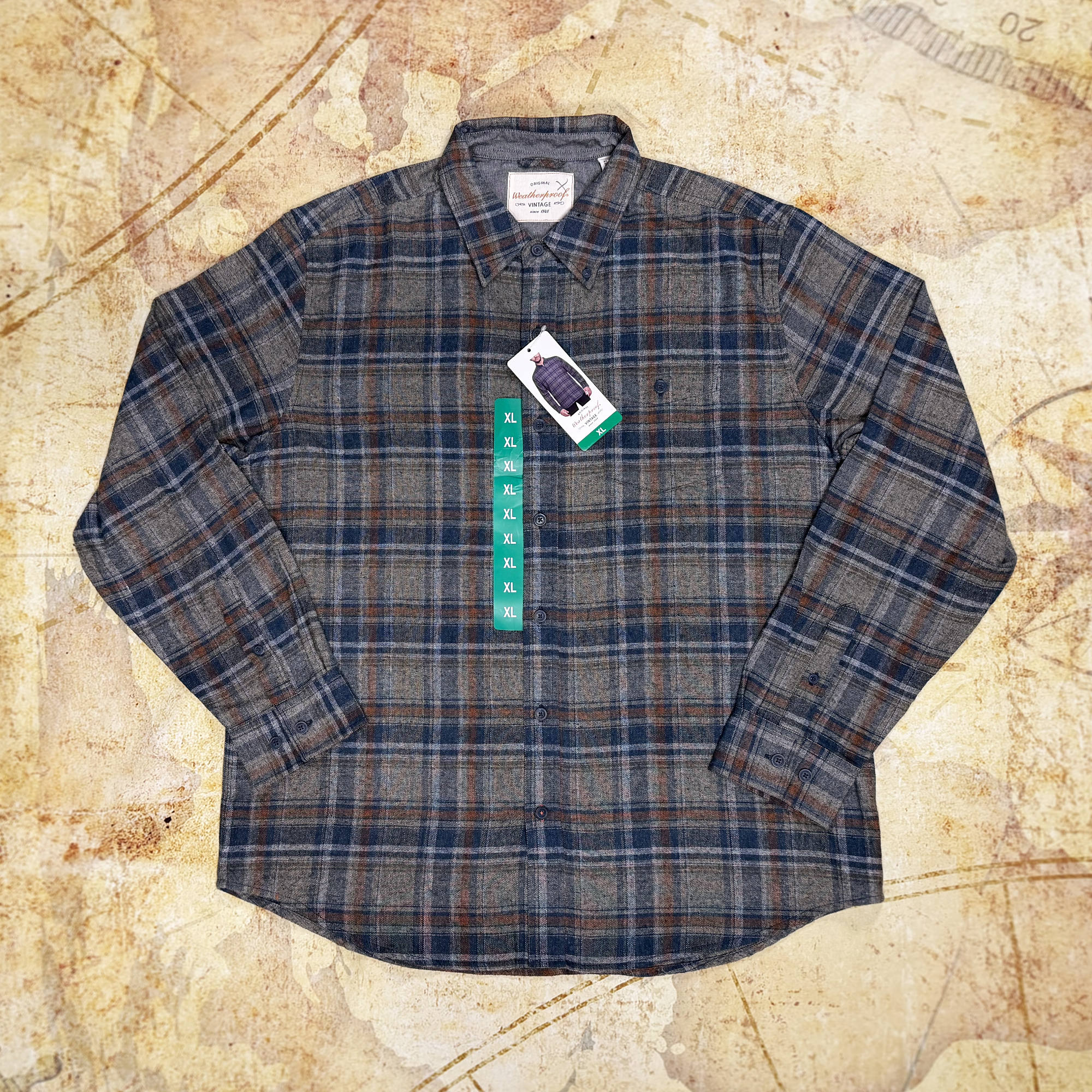 Weatherproof Vintage Brushed Plaid Flannel Shirt - Men's XL - Grey, Blue & Rust