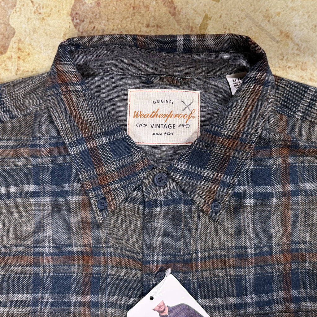 Weatherproof Vintage Brushed Plaid Flannel Shirt - Men's XL - Grey, Blue & Rust