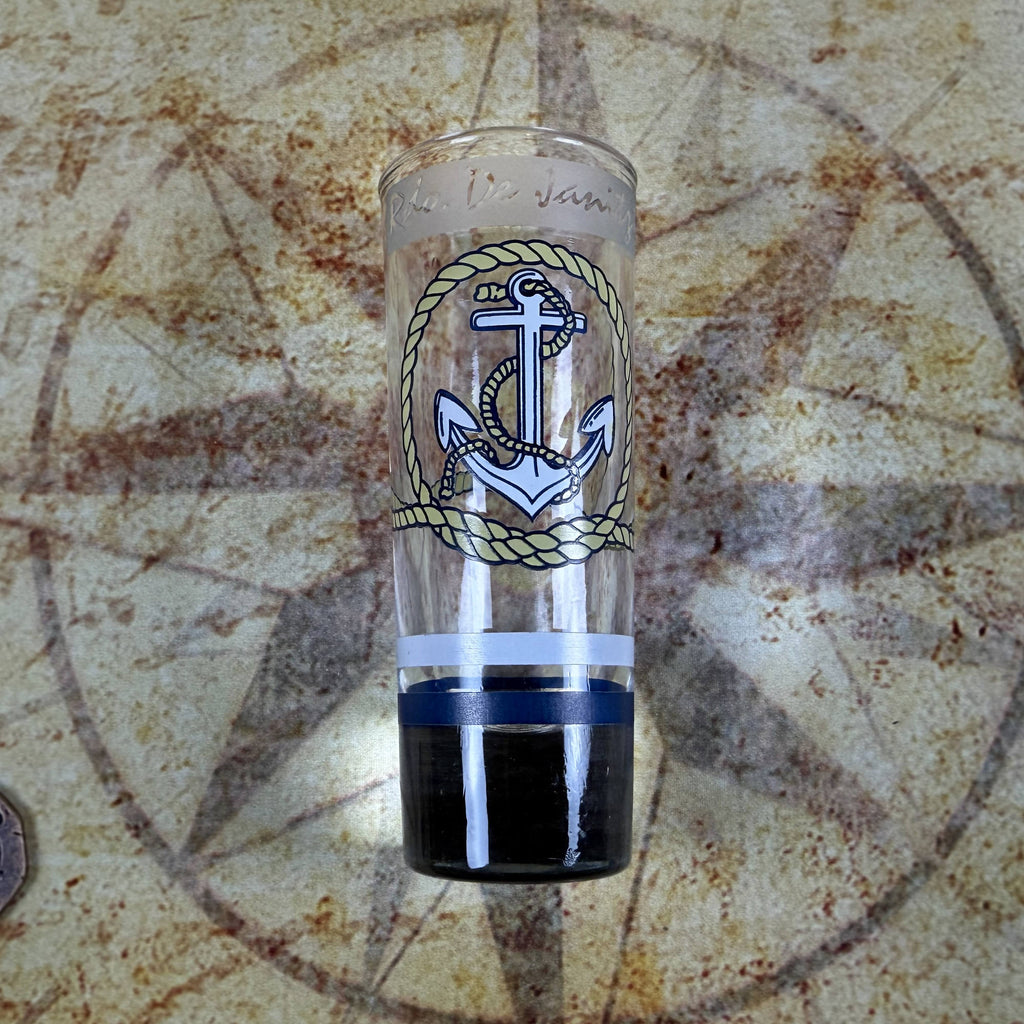 Rio de Janeiro Anchor Shot Glass | Vintage Brazil Souvenir Glassware