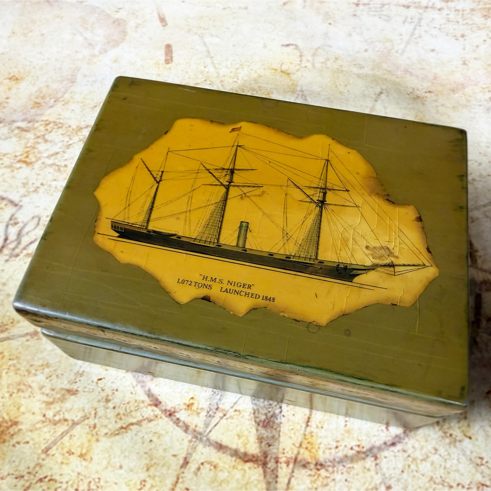 Vintage Nautical Decoupage Trinket Box | Maritime Keepsake Box
