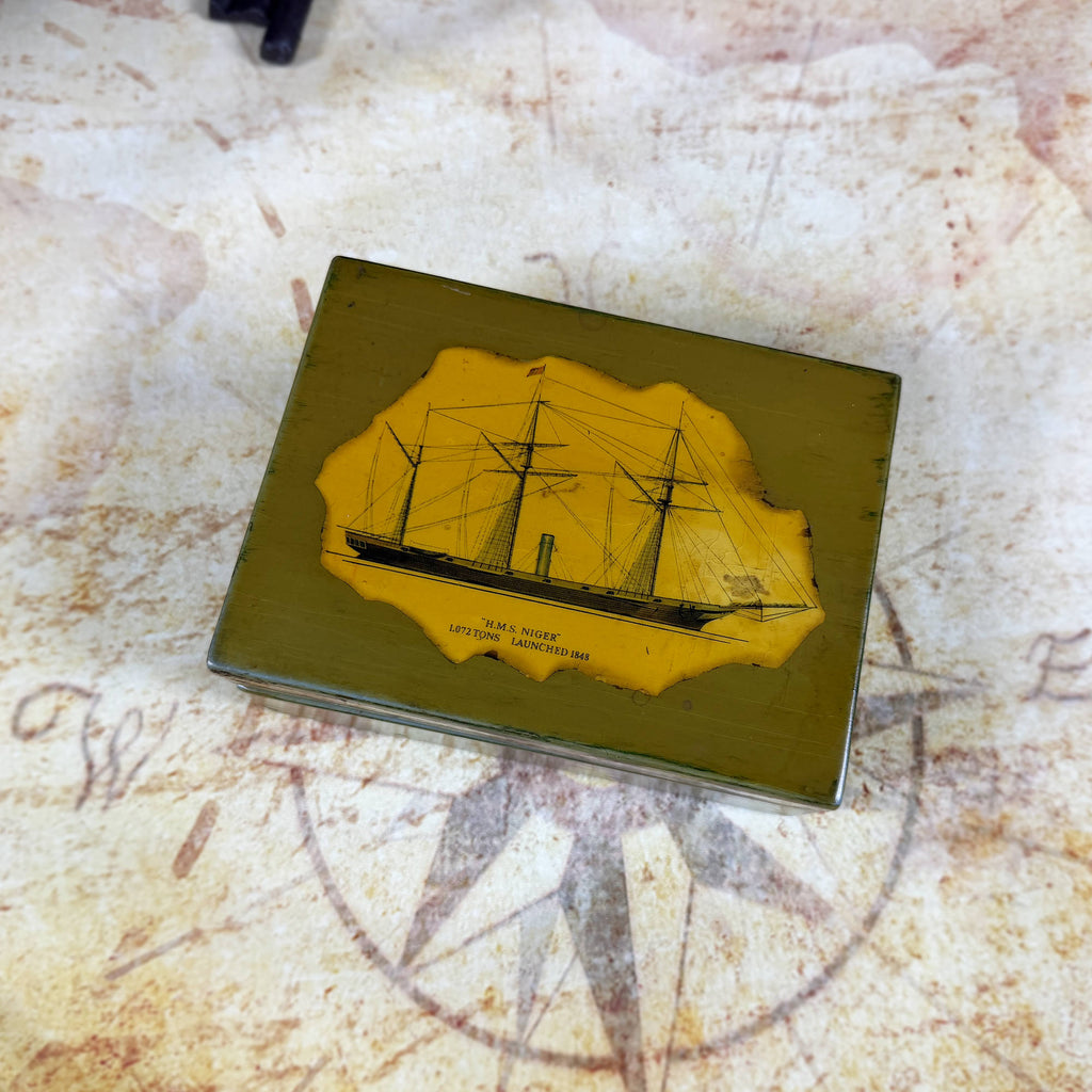 Vintage Nautical Decoupage Trinket Box | Maritime Keepsake Box
