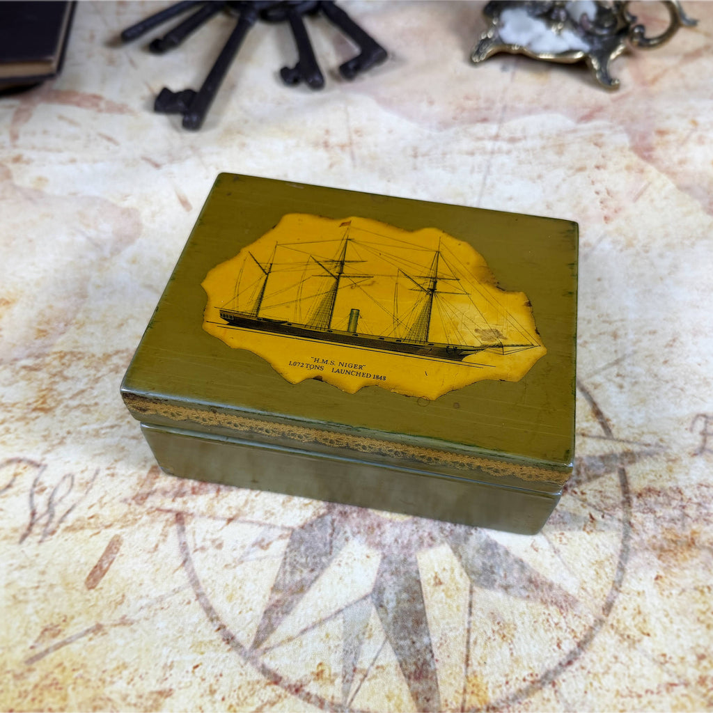 Vintage Nautical Decoupage Trinket Box | Maritime Keepsake Box