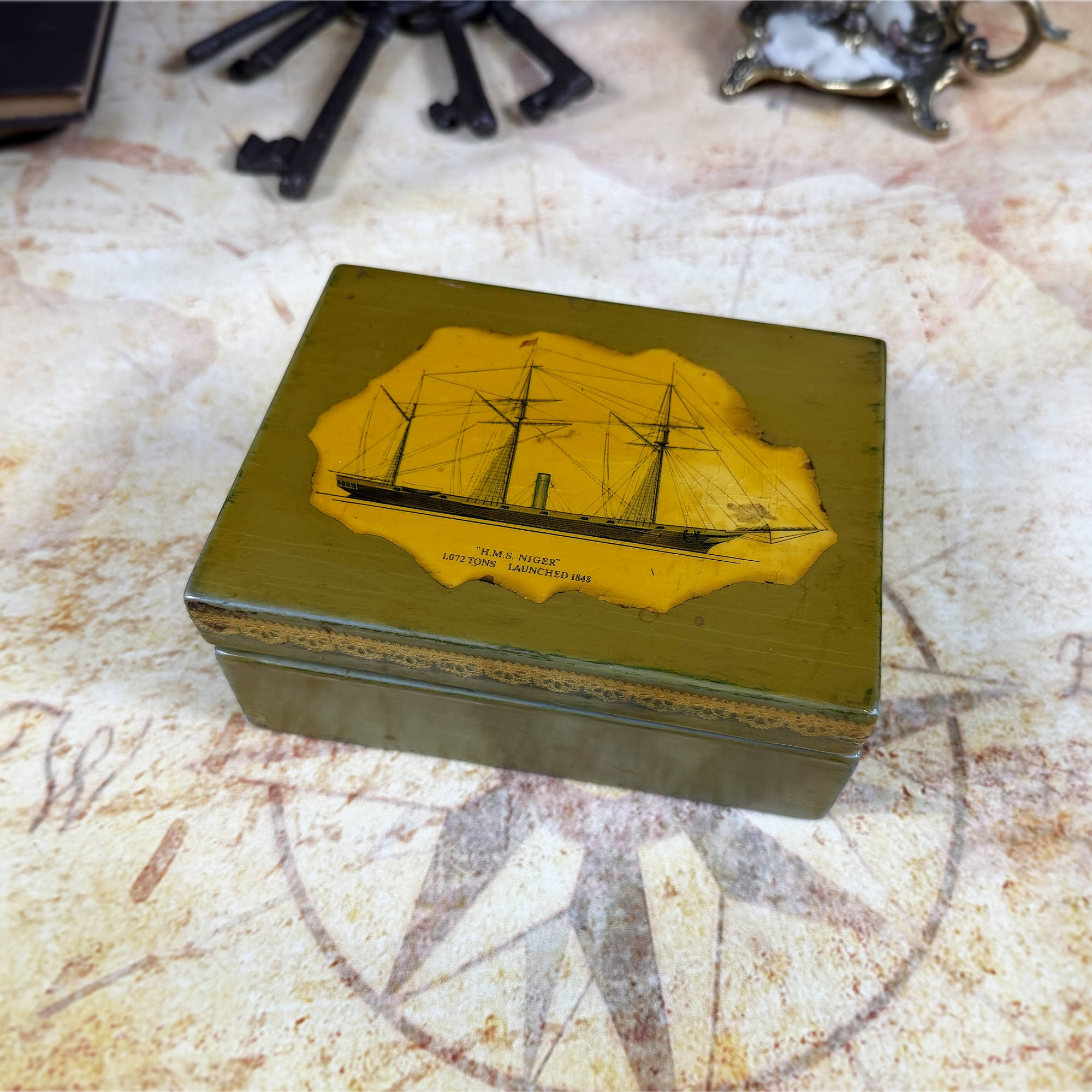 Vintage Nautical Decoupage Trinket Box | Maritime Keepsake Box