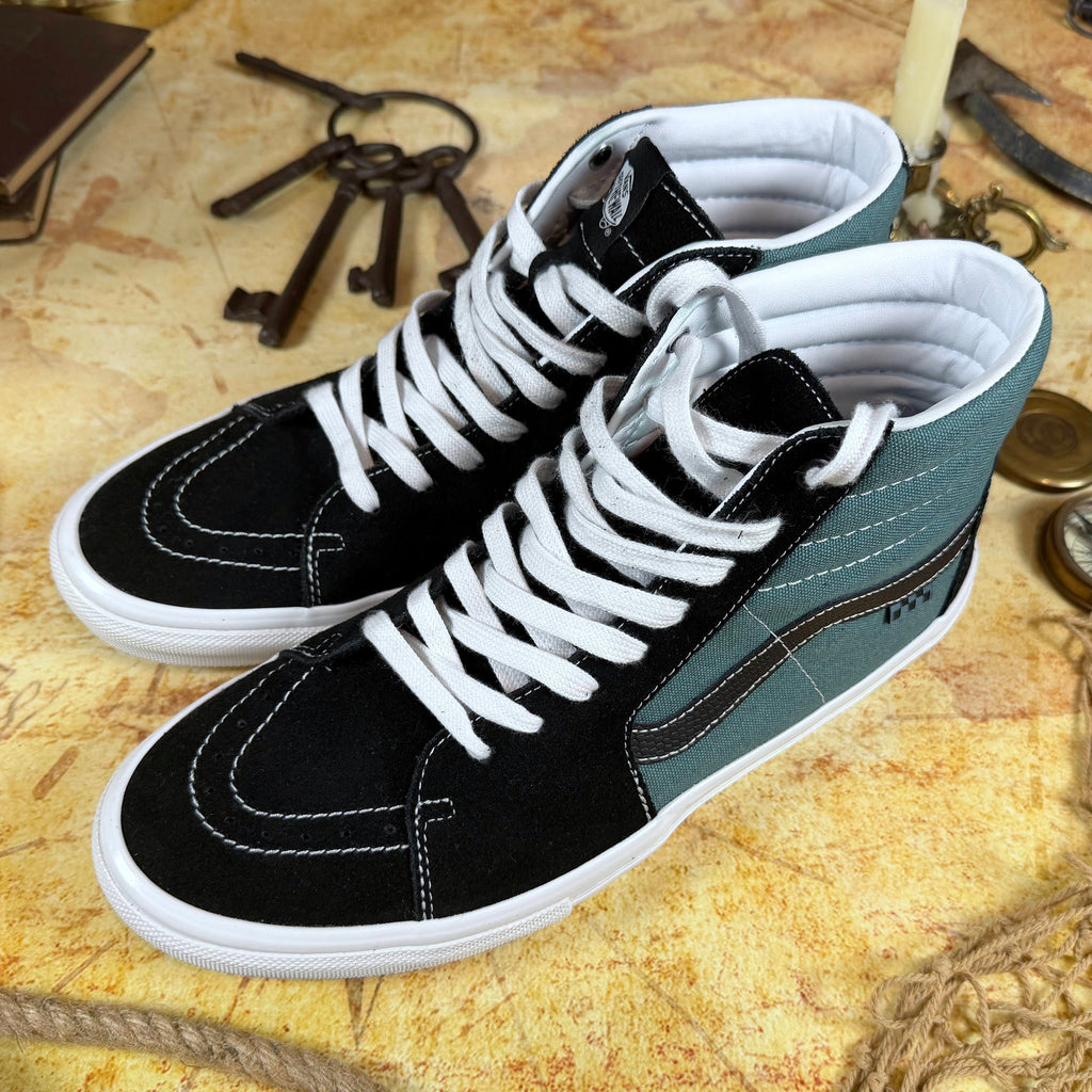Vans Skate Sk8-Hi Pro Skateboarding - "Safari" Black/Teal - Men's 12