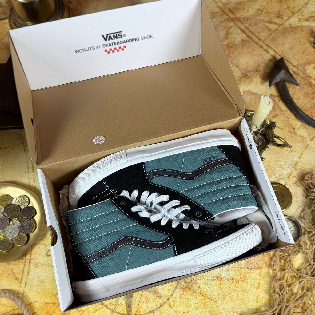 Vans Skate Sk8-Hi Pro Skateboarding - "Safari" Black/Teal - Men's 12