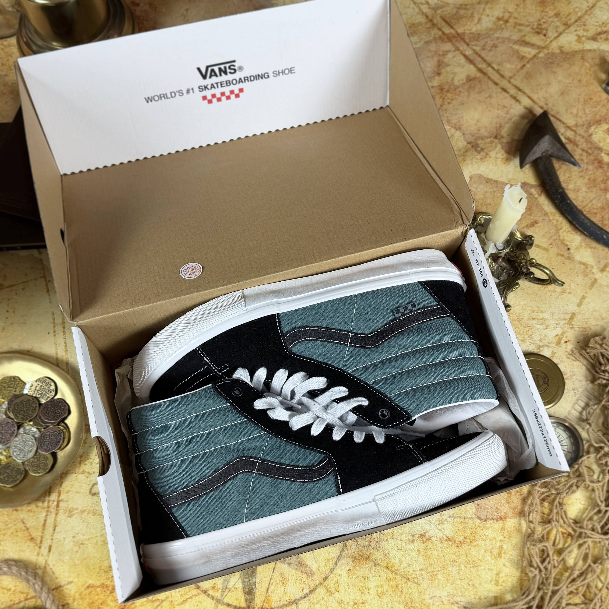 Vans Skate Sk8-Hi Pro Skateboarding - "Safari" Black/Teal - Men's 12