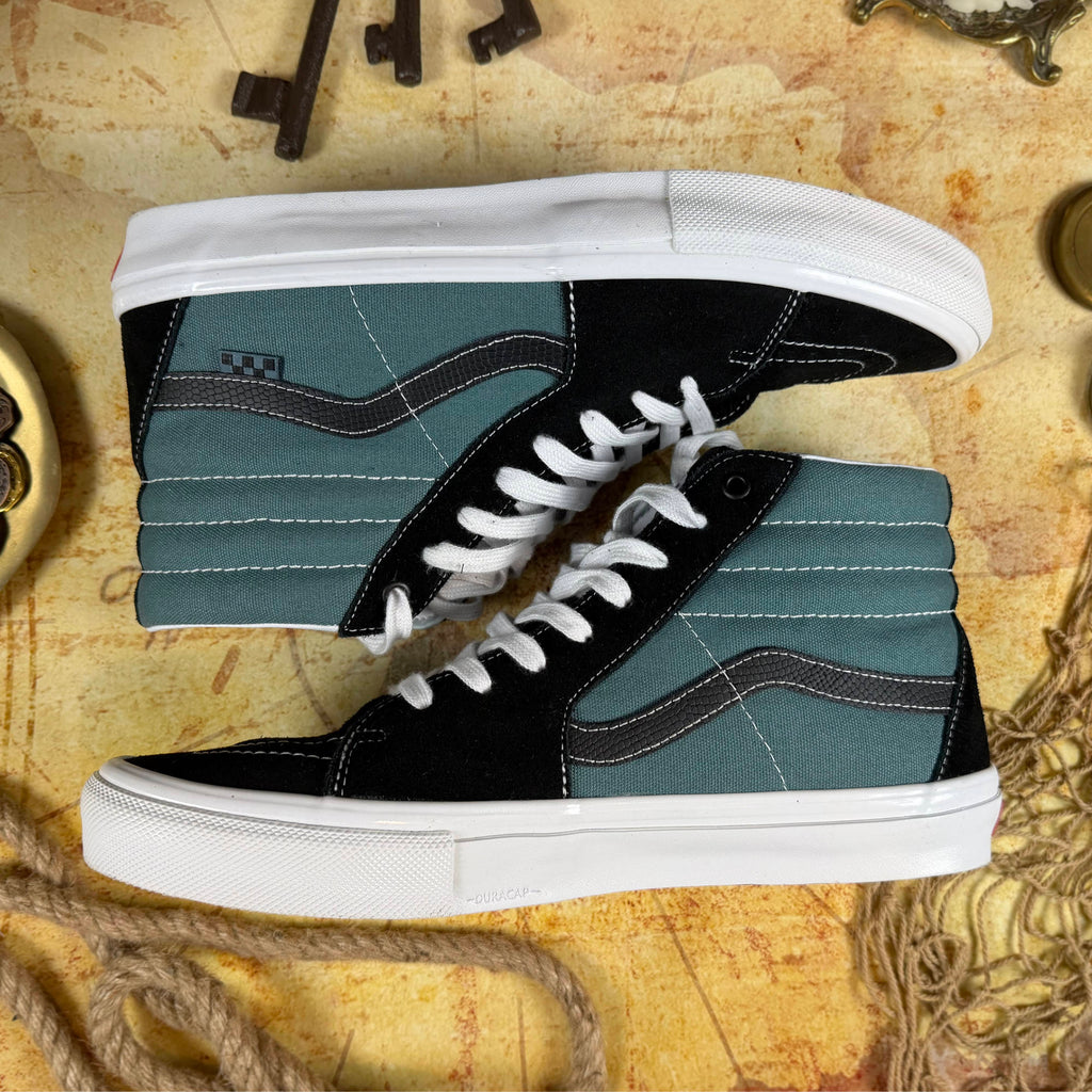 Vans Skate Sk8-Hi Pro Skateboarding - "Safari" Black/Teal - Men's 12