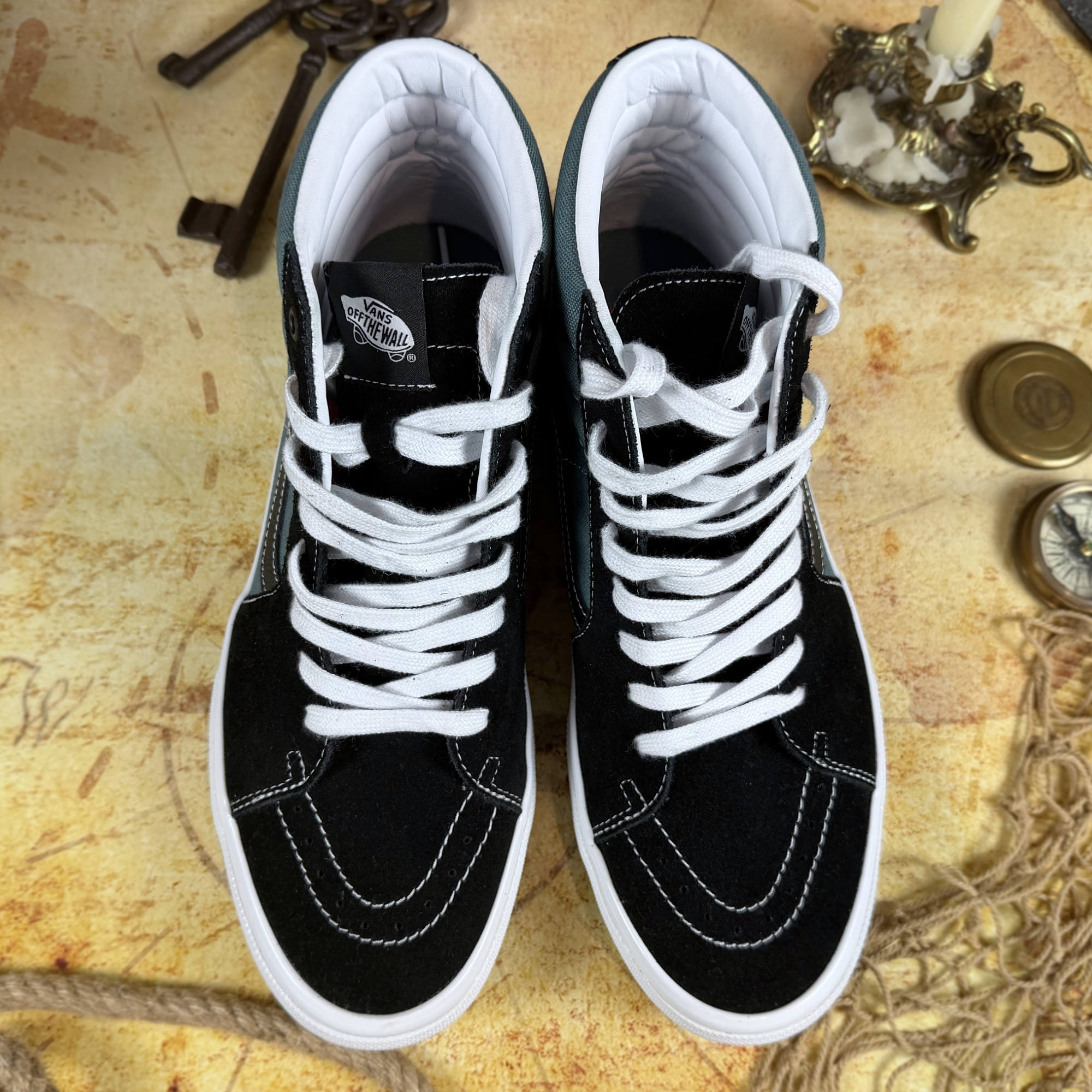 Vans Skate Sk8-Hi Pro Skateboarding - "Safari" Black/Teal - Men's 12