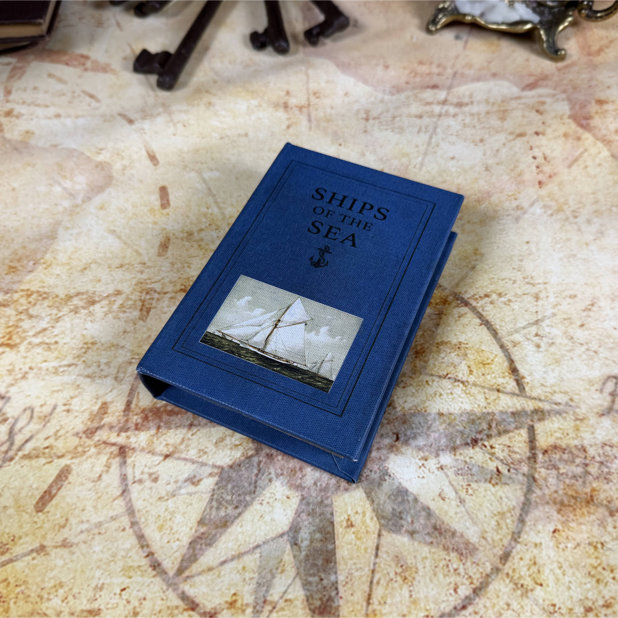 Ships of the Sea Decorative Book Storage Box | Nautical Hidden Storage